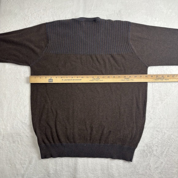 Y2K Pronto Uomo Blue Brown Long Sleeve V-Neck Sweater Men's‎ XL - Picture 4 of 6